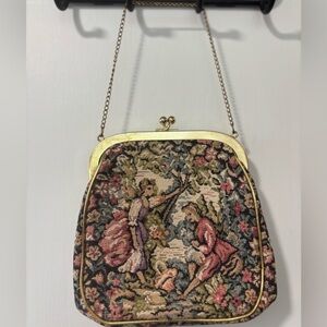 Vintage Julius Resnick JR Tapestry Needlepoint Kisslock Evening Chain Clutch Bag